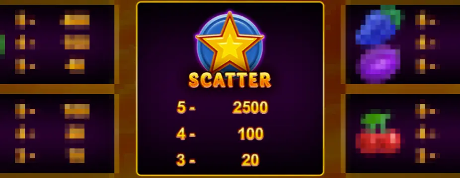 Descrição e multiplicadores do símbolo Scatter no Hot Fruit 100