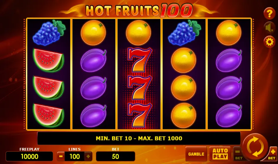 Tela inicial do Hot Fruits 100